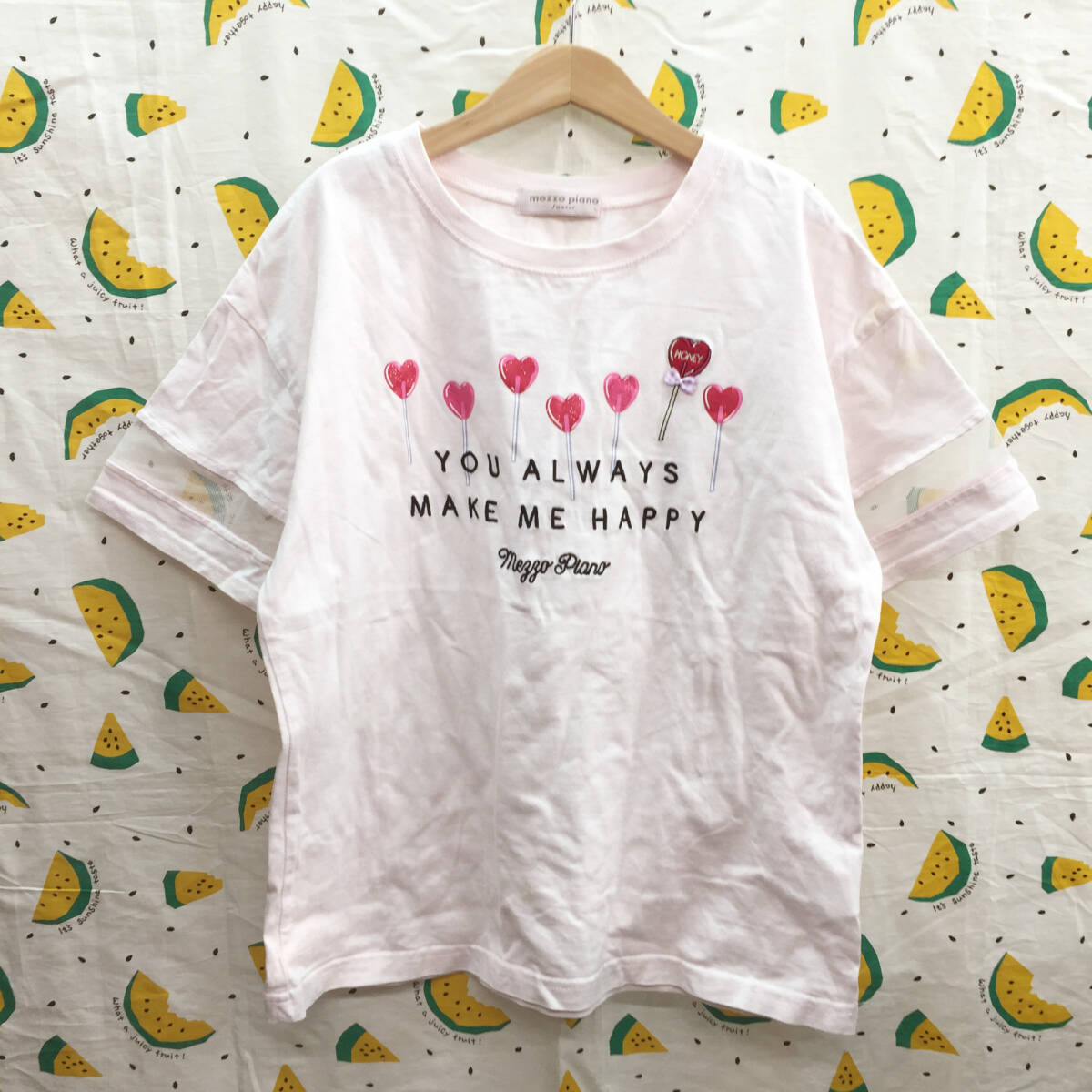 *。o♪【Mezzo piano junior メゾピアノ NO.8011213-73】半袖 ハートキャンディTシャツ*L(160) ナルミヤ拍卖