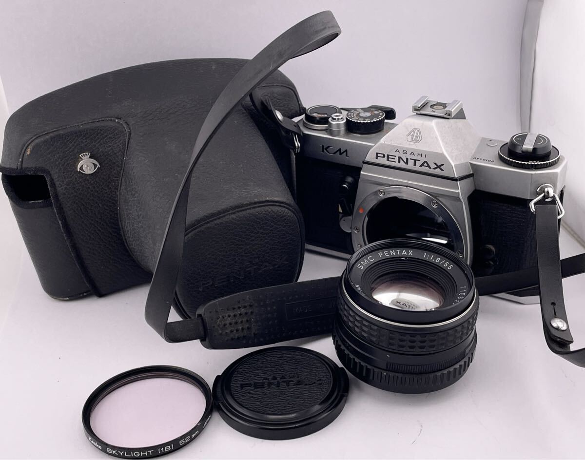 ASAHI PENTAX KM フィルム一眼レフカメラ SMC PENTAX 55mm F1.8 レンズセット ケース付 【S85348-3594-5】拍卖