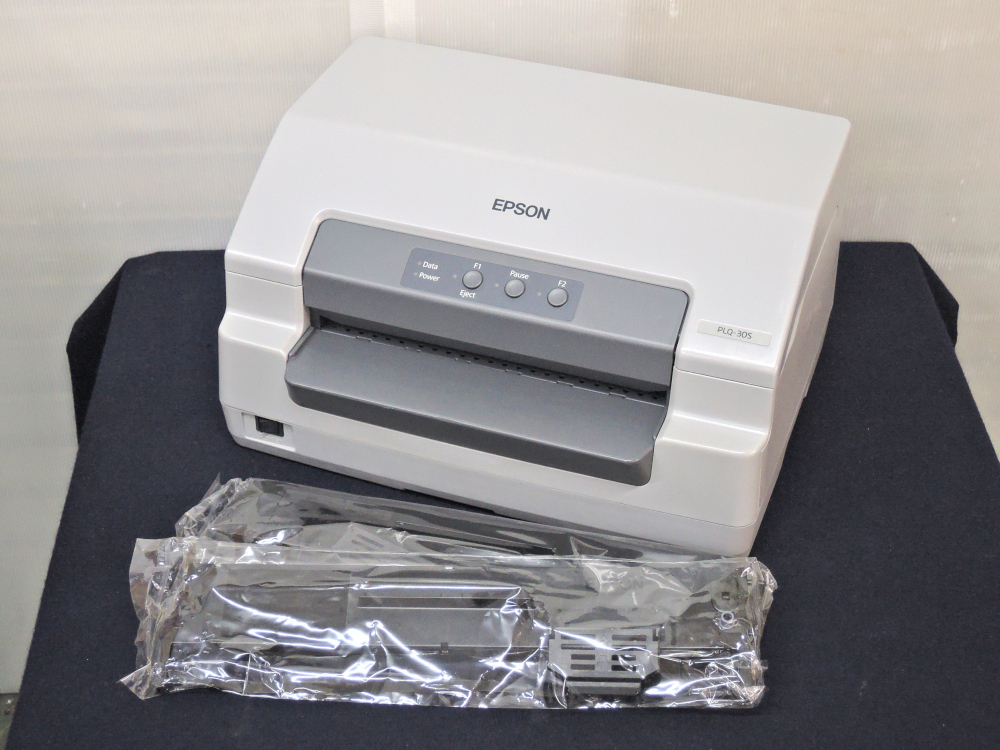 ピン抜け無し EPSON PLQ-30S 小型 水平型 ドットプリンタ 未使用純正リボン2本 単票専用 USB パラレル RS232拍卖