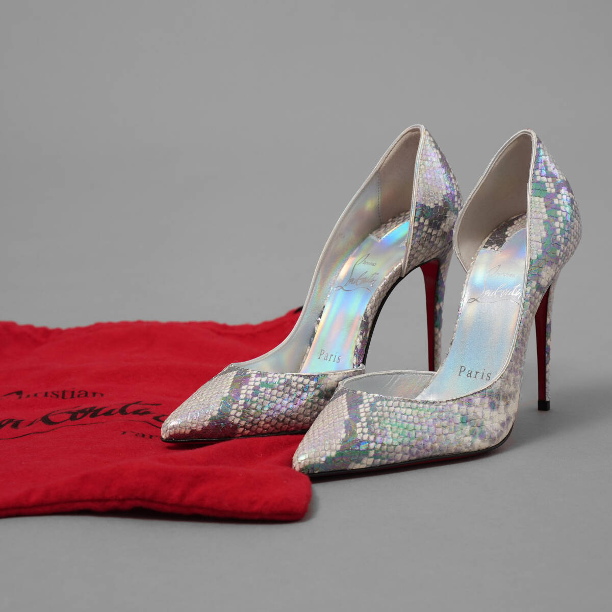 未使用 Christian Louboutin クリスチャンルブタン マルチカラー ホログラフィック パイソン Iriza 100 パンプス シューズ size 35 (22cm)拍卖