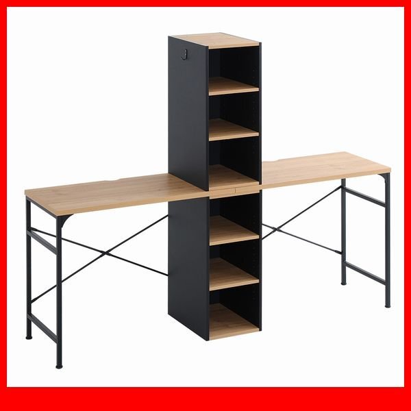 机★新品/ヴィンテージツインデスク 90×90cm/システムデスク 組み換え可能 可動棚付きラック 収納/木目調 ナチュラル シャビーオーク/a1拍卖
