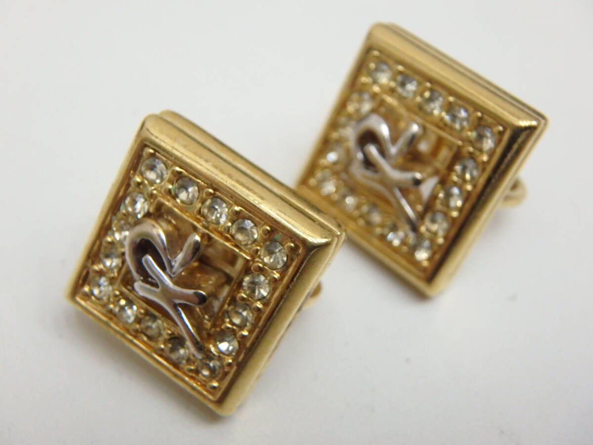 ブランド祭 アクセサリー祭 ニナリッチ ピアス ゴールドピアス 四角 NINA RICCI スクエア ストーン イヤリング NR イヤーカフ 長期保管品拍卖