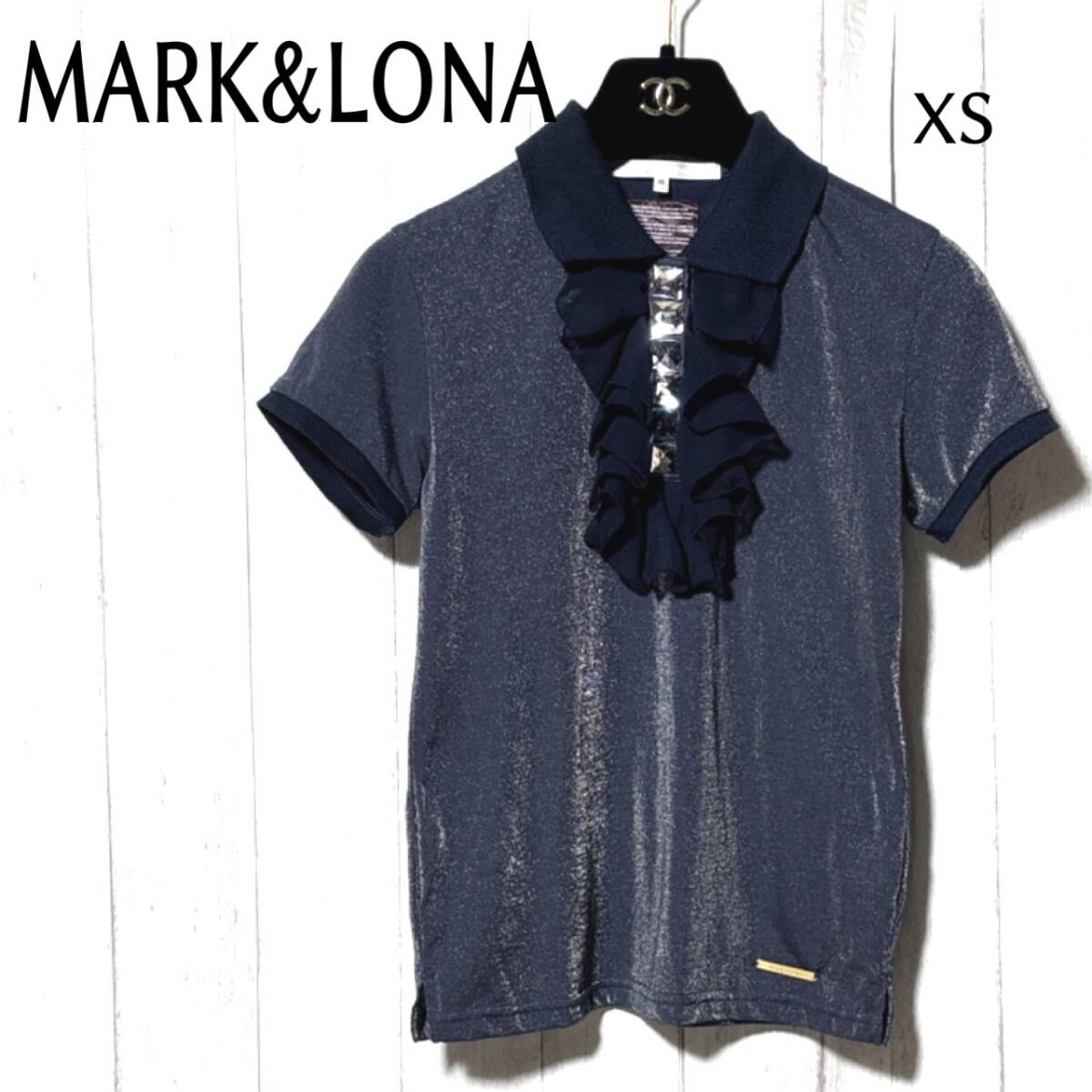 マークアンドロナ ポロシャツ MARK&LONA ビジュー&フリル ラメ入りボディー XS拍卖