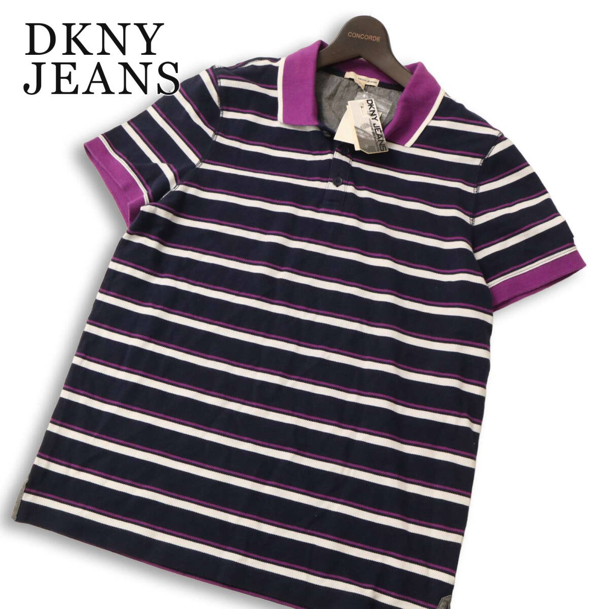【新品 未使用】 DKNY JEANS ダナキャラン 春夏★ 半袖 ボーダー 鹿の子 ポロシャツ Sz.L メンズ拍卖