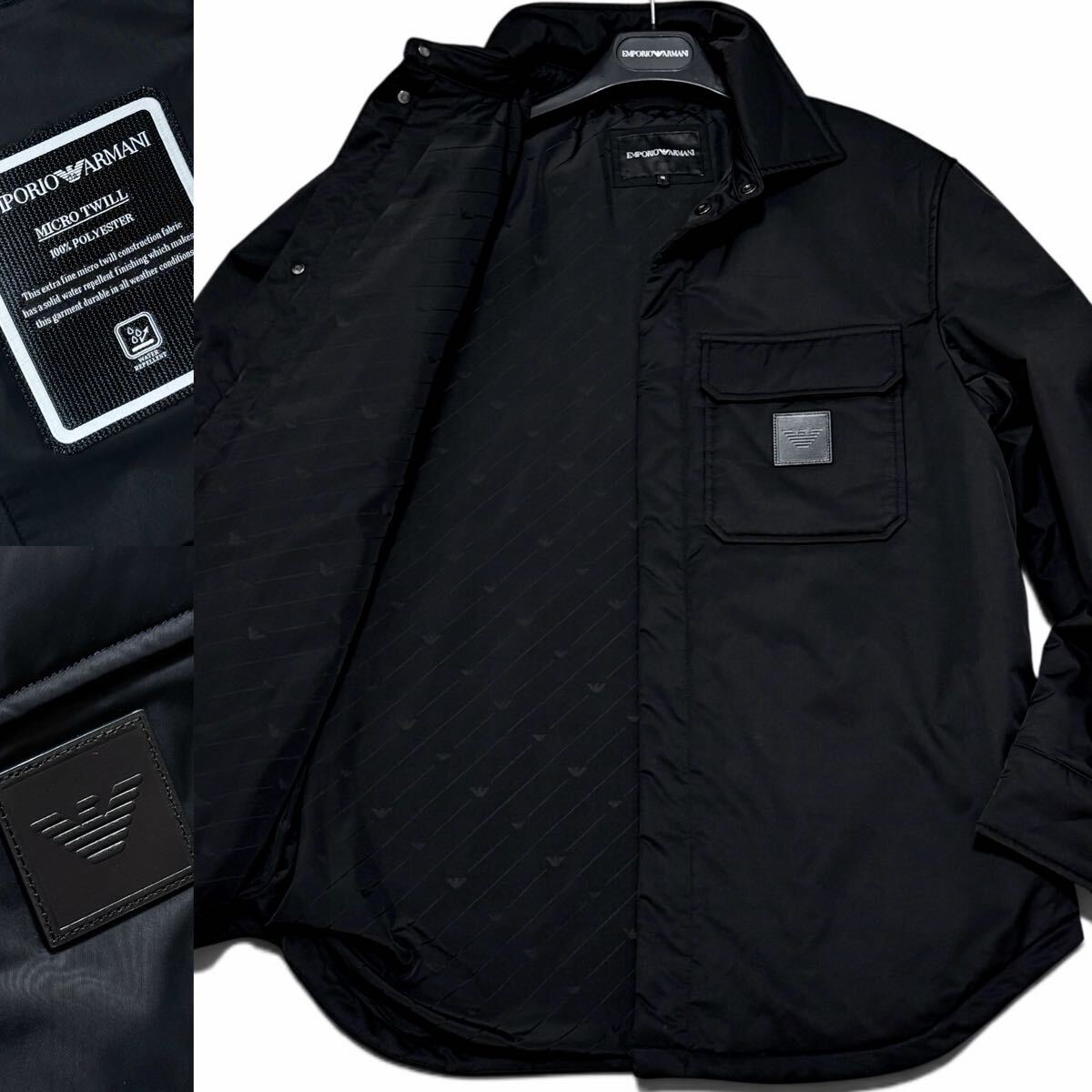 現行モデル!!最高級レザーイーグルロゴパッチ!!高機能 EMPORIO ARMANI エンポリオ アルマーニ ブルゾン ジャケット 中綿 撥水加工 L相当 黒拍卖