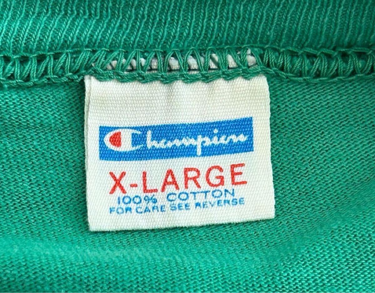 XL 無地 70s CHAMPION バータグ Tシャツ 100% コットン USA製 ビンテージ チャンピオン 緑 グリーン / ランタグ 目無し 後付け 60s 50s 80s拍卖