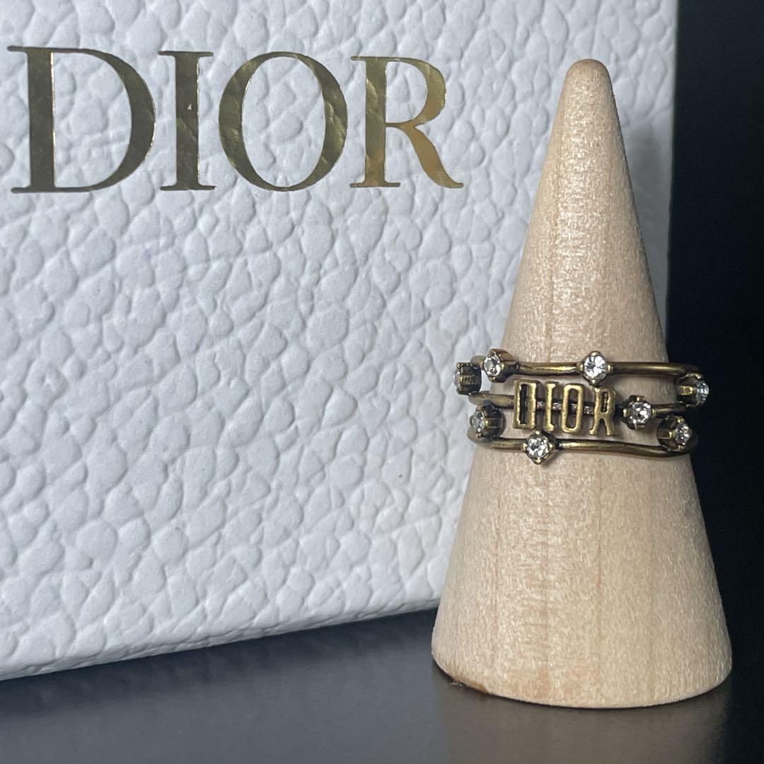 Christian Dior クリスチャンディオール リング 指輪 Diorロゴ ストーン付 ゴールド M アクセサリー ダブルフィンガーリング拍卖