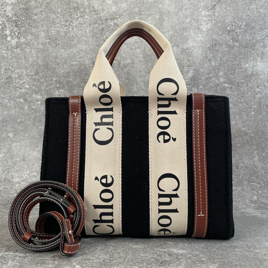 Chloe クロエ ウッディ 2way ショルダーバッグ スモール ハンドバッグ ブラック WOODY トートバッグ 拍卖