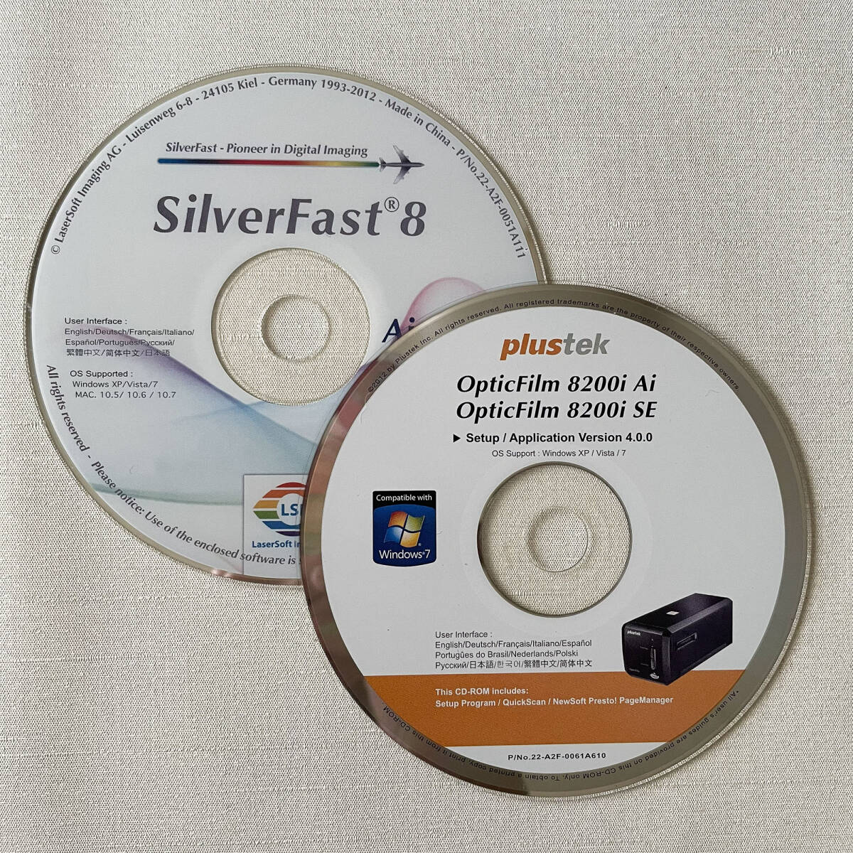匿名配送 Plustek OpticFilm 8200i Ai SE SilverFast 8 CD 2枚セット TL02658拍卖
