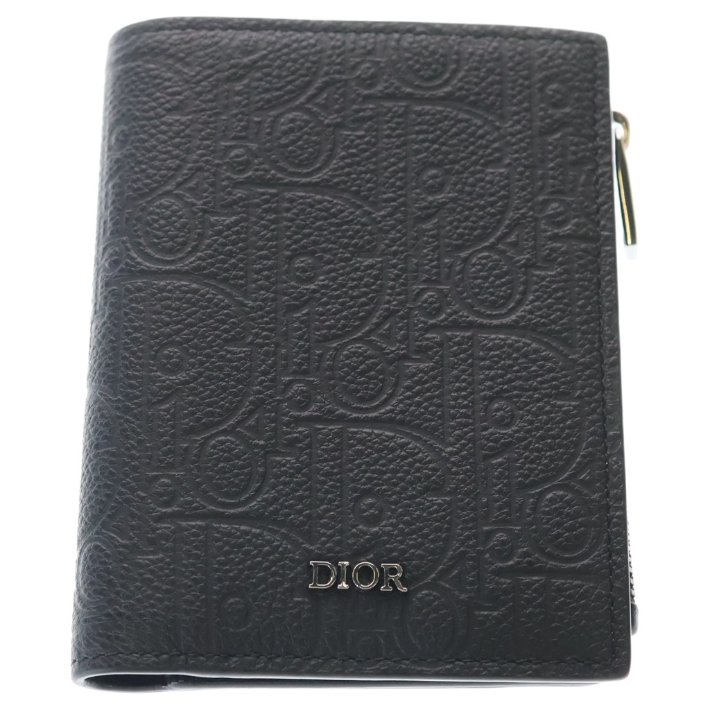 Christian Dior クリスチャンディオール グラビティ 二つ折り財布 コンパクトウォレット コインケース ブラック レザー シルバー金具拍卖