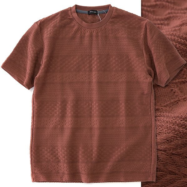 新品 チェスターブロス 春夏 コットン アイス ジャカード ニット Tシャツ L 茶 【I48709】 メンズ CHESTER BRO'S クルーネック ブラウン拍卖