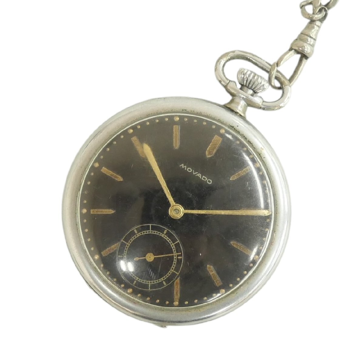 1円スタート 稼働品 MOVADO モバード 懐中時計 スモセコ 手巻き 機械式 ポケットウォッチ ヴィンテージ ラウンド シルバー 黒文字盤拍卖