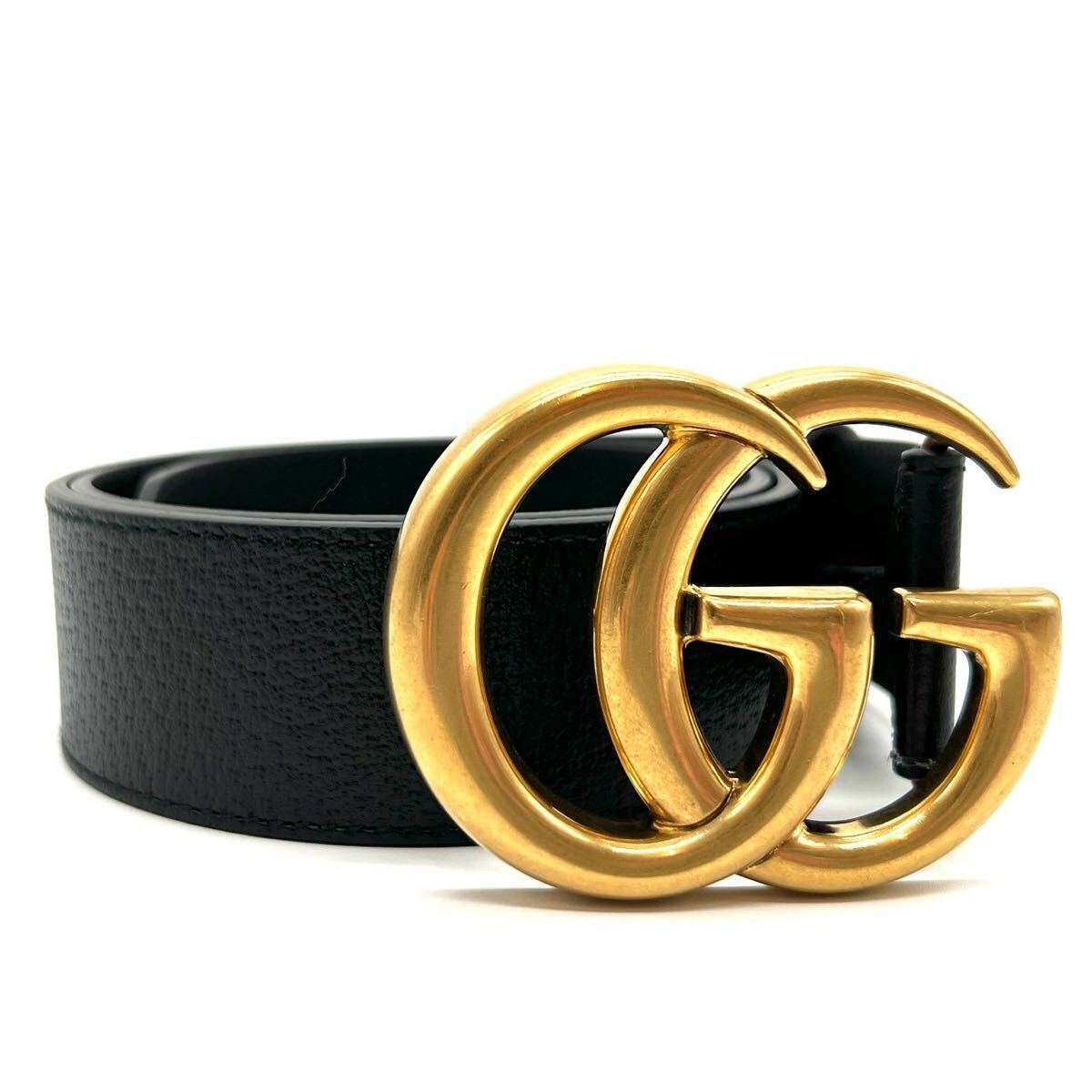 GUCCI グッチ GGマーモント ベルト 80 ブラック ゴールド金具 レザー 406831 メンズ カジュアルベルト ファッション小物 GGバックル GG 拍卖