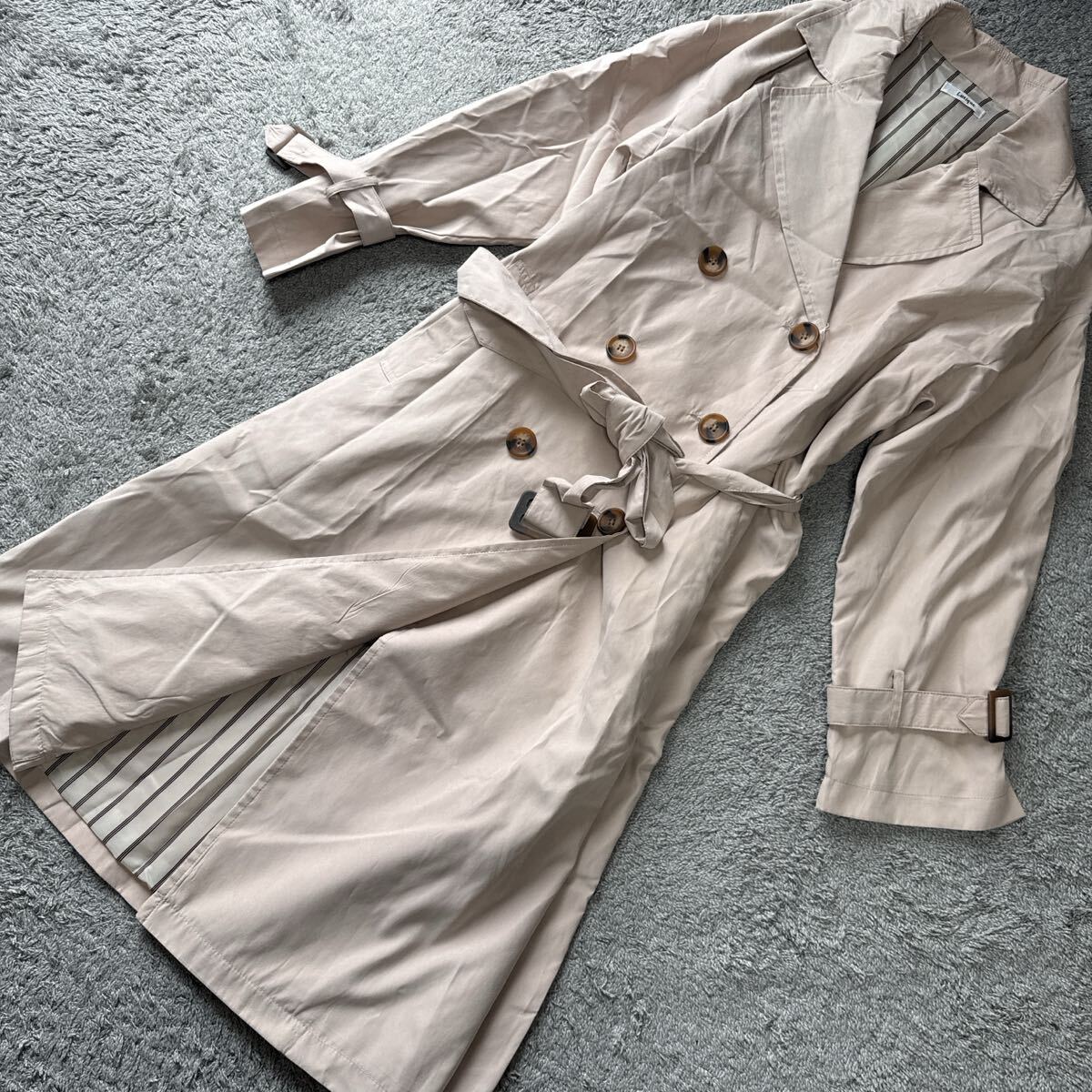 Lutique 裏地ストライプロングトレンチコートピンクL ゆうパケット配送可能 新品 未使用 31拍卖