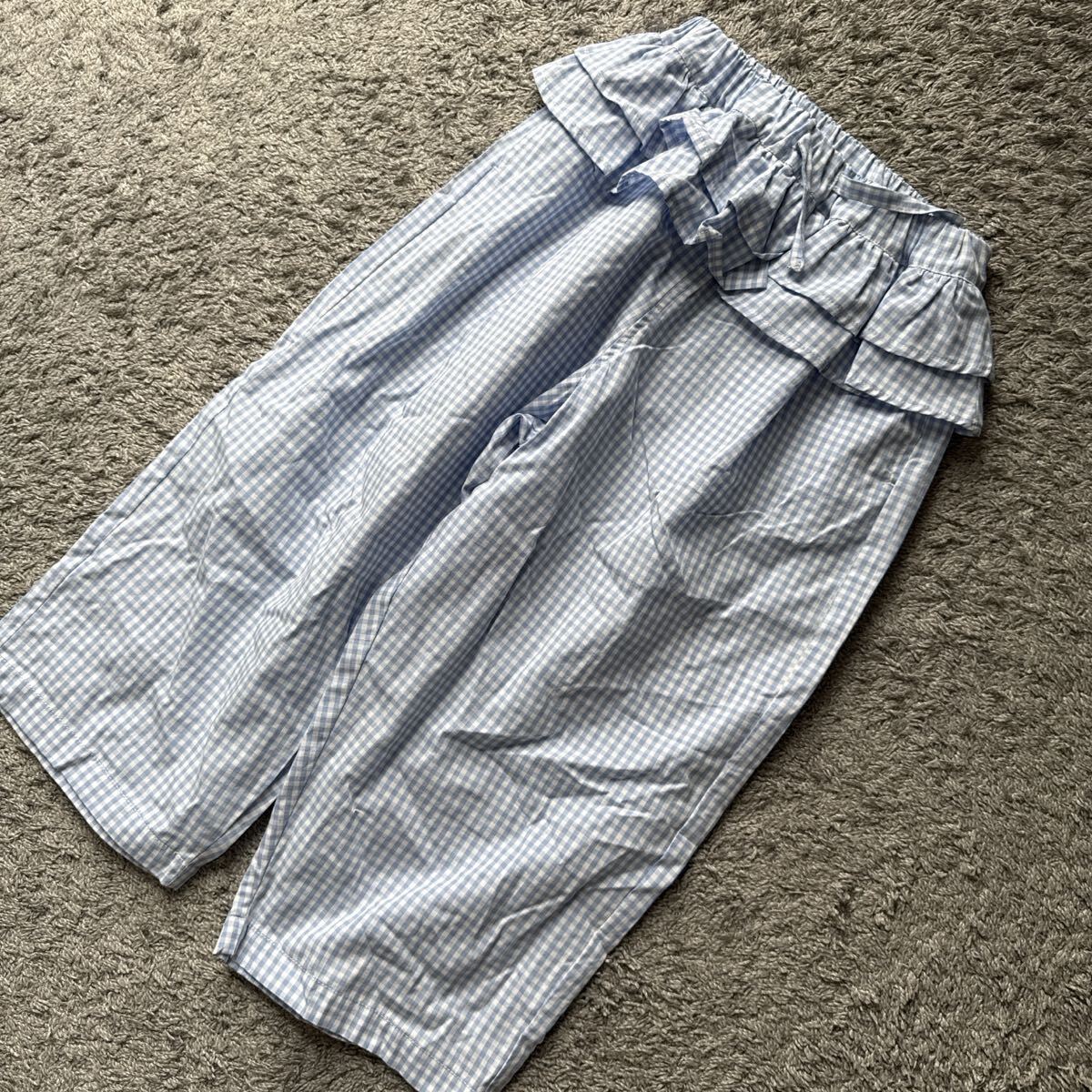 こども服 フリルギンガムチェックパンツ水色110 ゆうパケット配送可能 新品 未使用 21拍卖