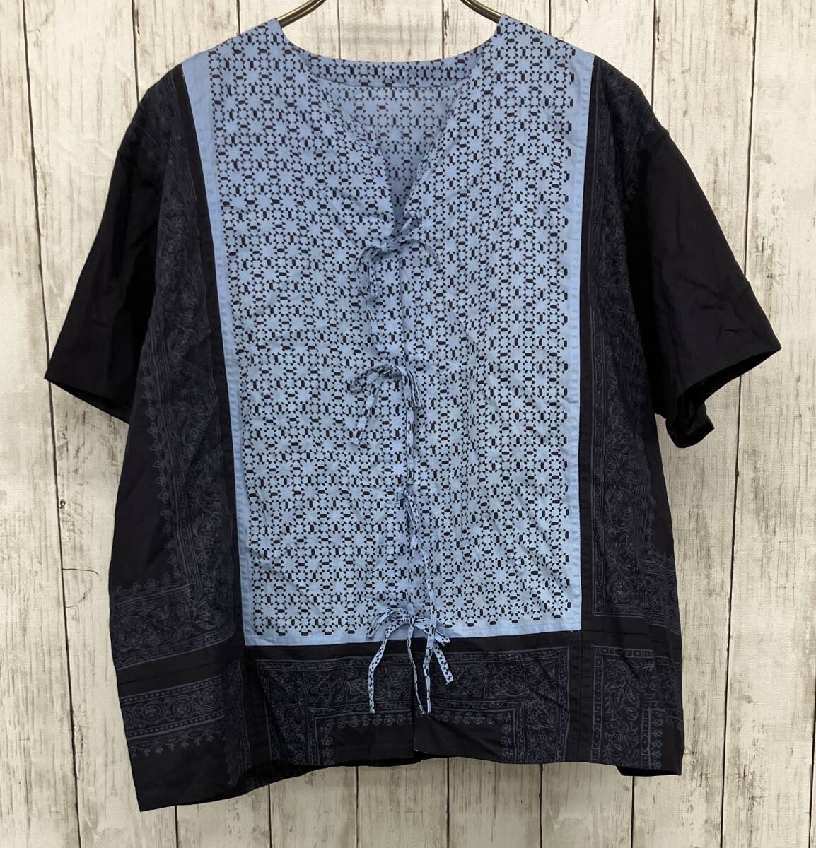 Haat ISSEY MIYAKE 半袖ブラウス ハート イッセイミヤケ 切り替え パッチワークリボン コットン size3拍卖