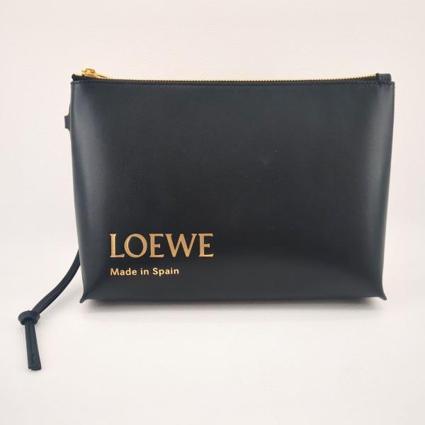 美品】ロエべ クラッチバッグ Tポーチ CLE0MIPX01 LOEWE カーフスキン ブラック TPOUCH セカンドバッグ ◆2005拍卖