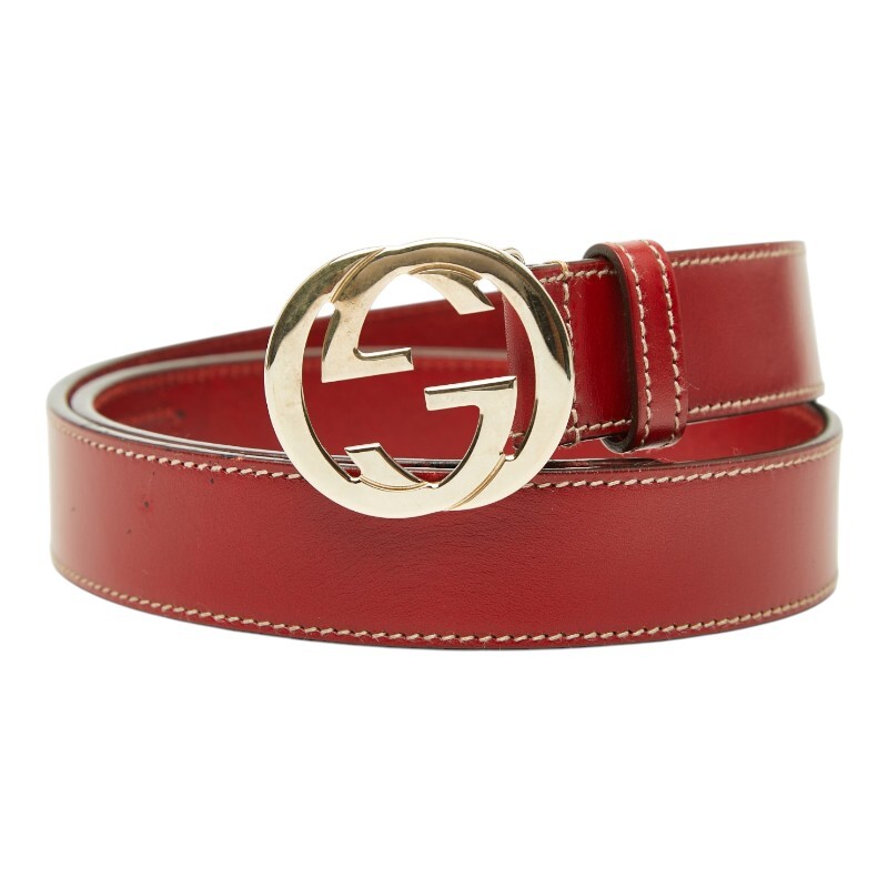 グッチ インターロッキングG ロゴ バックルベルト 114874 レッド レザー レディース GUCCI 【中古】拍卖