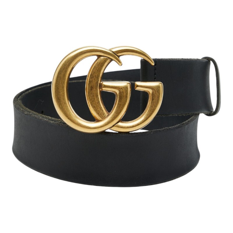 グッチ GGマーモント ロゴ バックルベルト 409416 493949 ブラック ゴールド レザー レディース GUCCI 【中古】拍卖