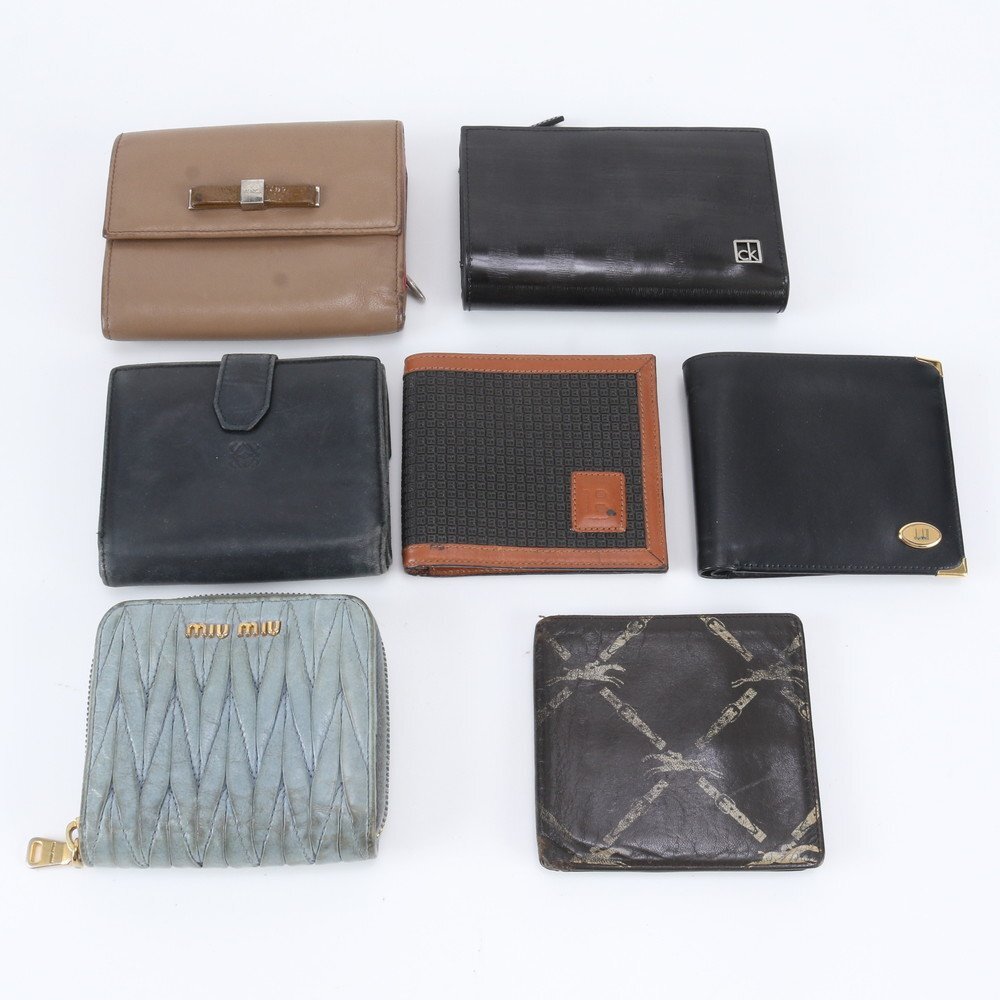 1円■まとめ 7点 セット■ロエベ ミュウミュウ ダンヒル グッチ 等 レザー 二つ折り 財布 ラウンドファスナー メンズ RNM EK13-7拍卖