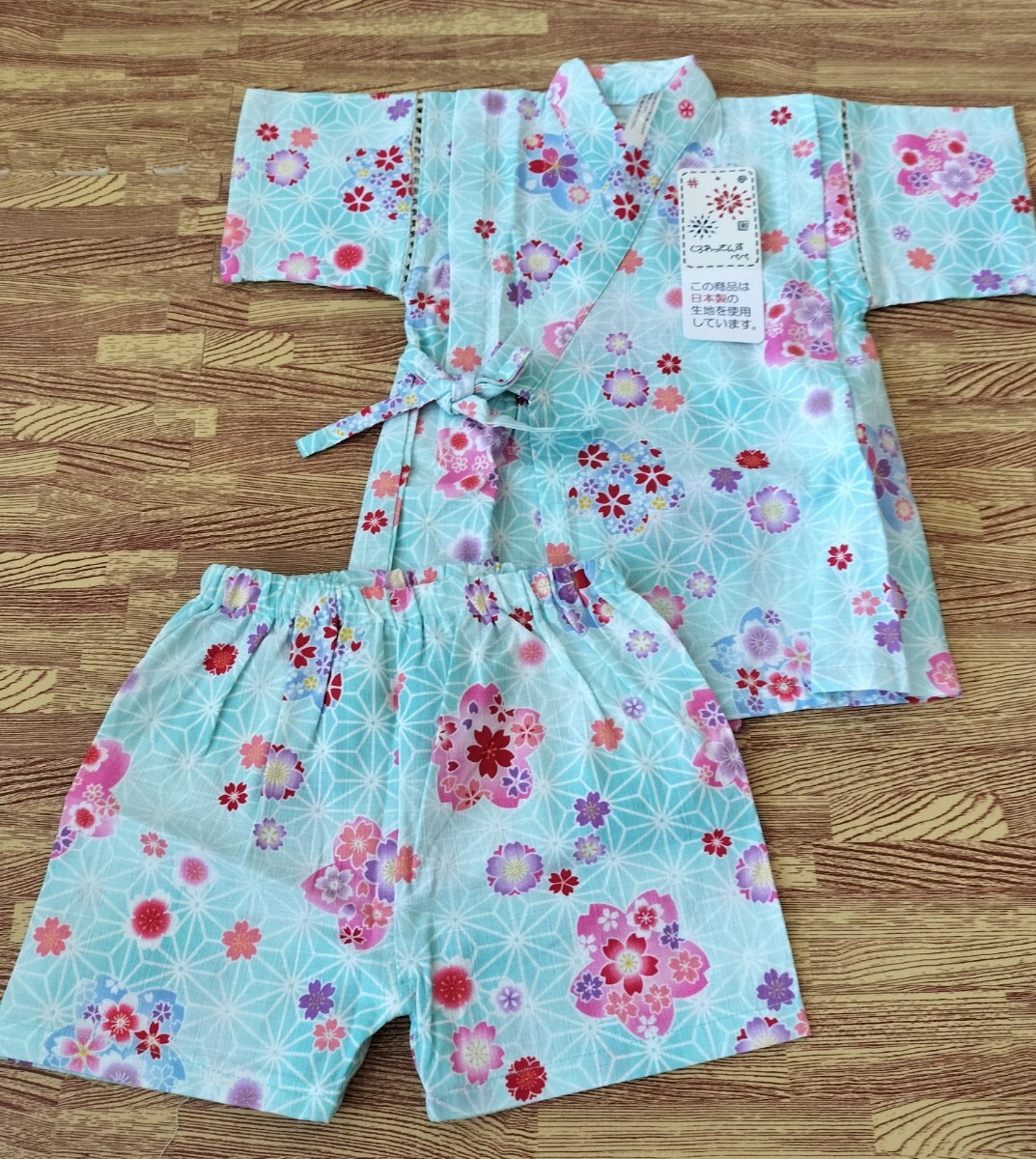 【理由有り】甚平 サイズ90 女の子 甚平ドレス セパレート 花柄 ミント 日本製生地 新品拍卖