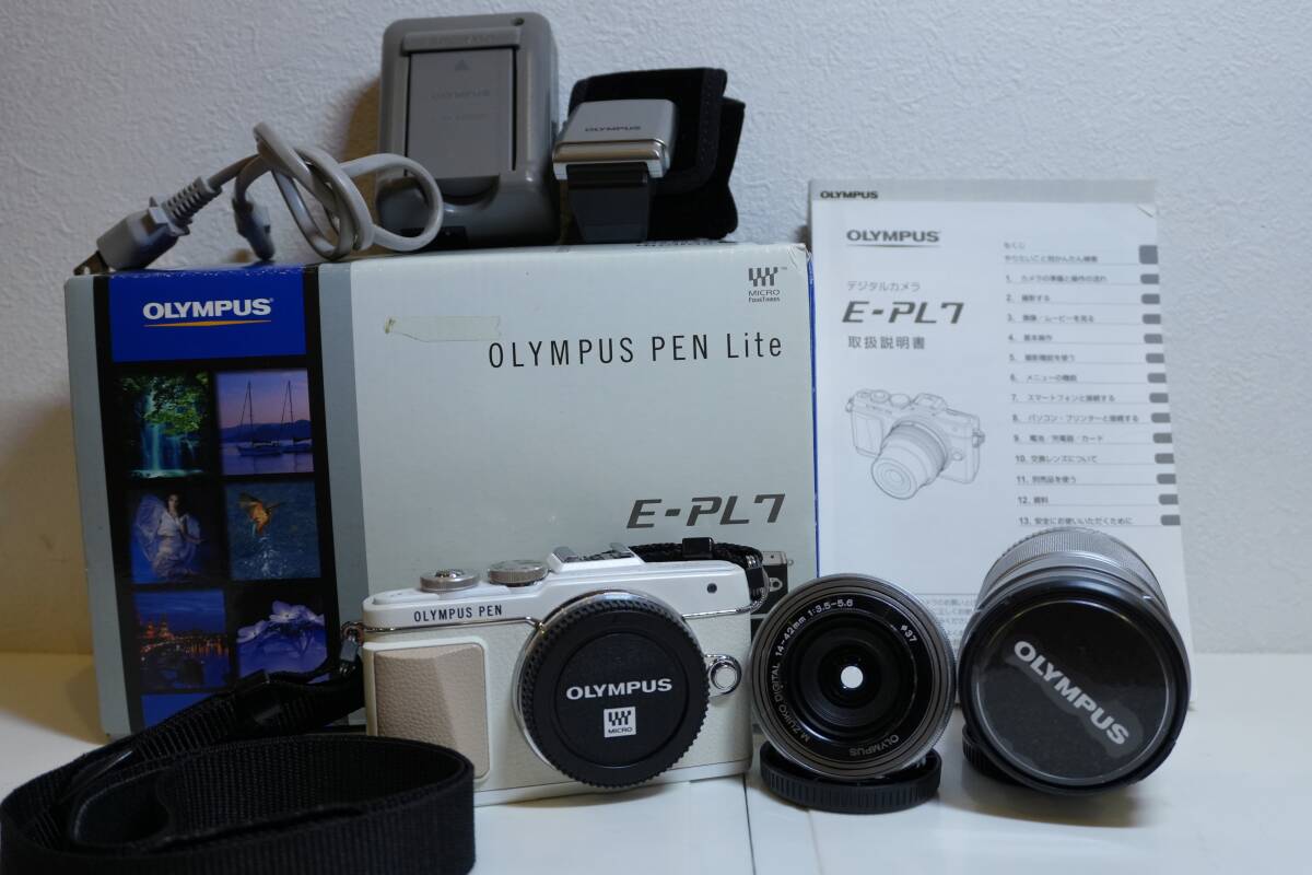 【美品】1円出品 OLYMPUS PEN Lite オリンパス E-PL7 ダブルレンズキット 14-42mm 40-150mm ミラーレス1眼 デジタルカメラ 拍卖