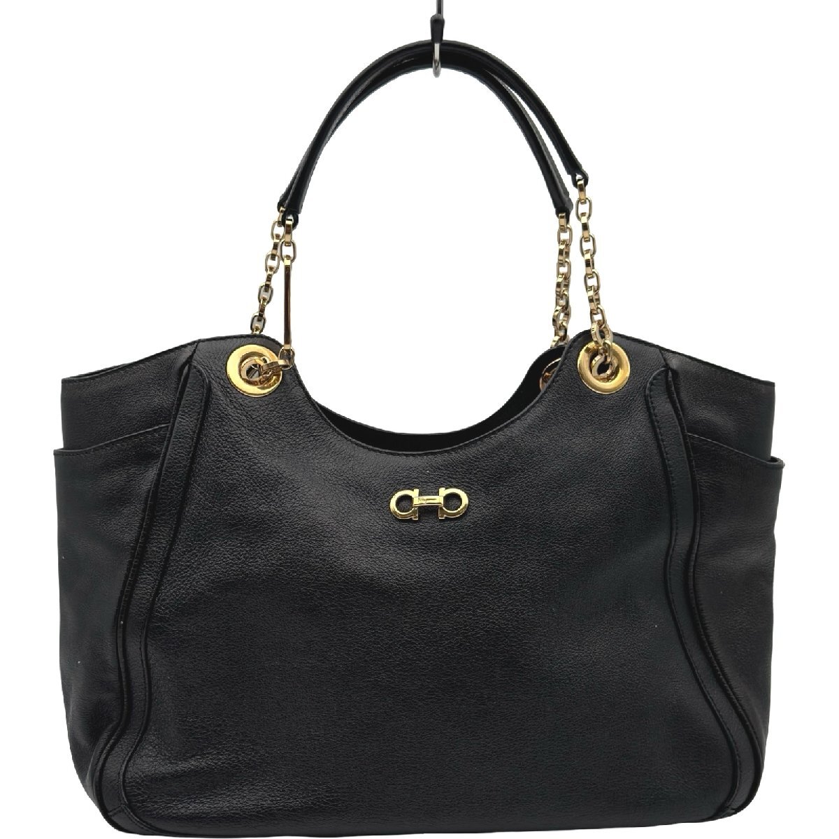 サルヴァトーレ・フェラガモ Salvatore Ferragamo ガンチーニ チェーントートバッグ 21B974 ブラック レザー レディース 中古拍卖