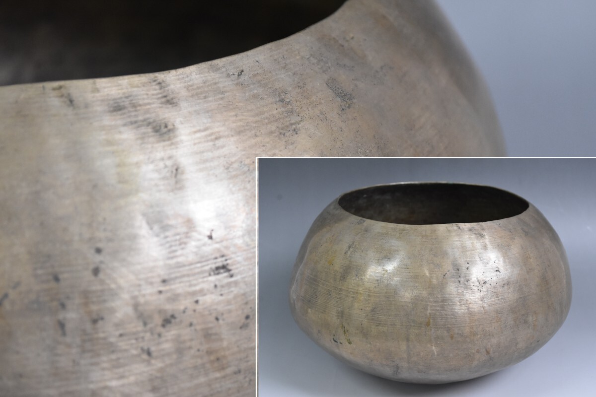 時代 南蛮 砂張 建水 胴径25cm こぼし 鉢 茶道具 煎茶道具 寺院 水覆 水翻 納汚 滓盂 佐波理 響銅 仏具 仏教 RV-306G/044拍卖