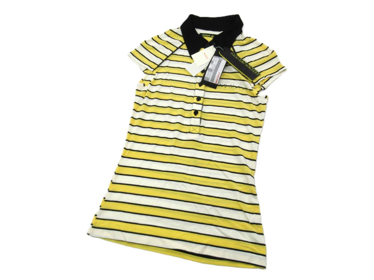【送900円】8796 タグ付き品 MISS SIXTY ミスシックスティ 半袖ボーダーポロシャツ イエロー×黒 イタリア製 レーヨン他 XS拍卖