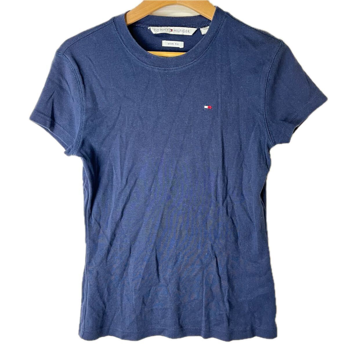 Tommy Hilfiger トミー ヒルフィガー 半袖Tシャツ コットン100% 古着 カットソー レトロ ネイビー スリムフィット レディース Mサイズ拍卖
