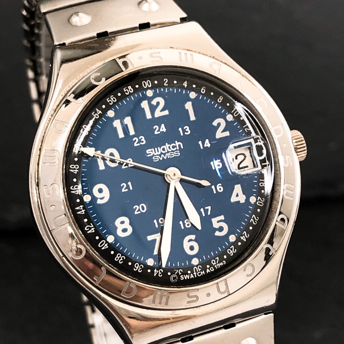 Swatch スウォッチ IRONY アイロニー HAPPY JOE BLUE YGS400G 腕時計 アナログ クオーツ 3針 カレンダー 新品電池交換済み 動作確認済み拍卖