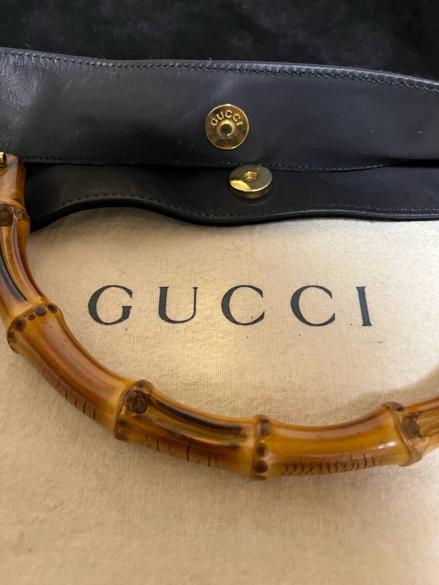 1円 GUCCI グッチ バンブー スエード トートバッグ ショルダーバッグ 肩掛けかばん レディース ブラック系拍卖