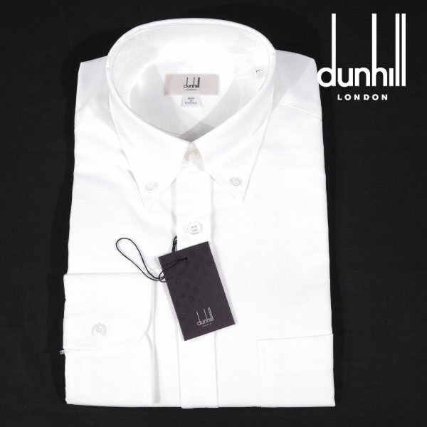 新品1円~★定価7.3万 dunhill ダンヒル メンズ ポルトガル製 コットン綿100%長袖 ボタンダウンシャツ L 白 ホワイト 正規店本物 ◆7637◆拍卖