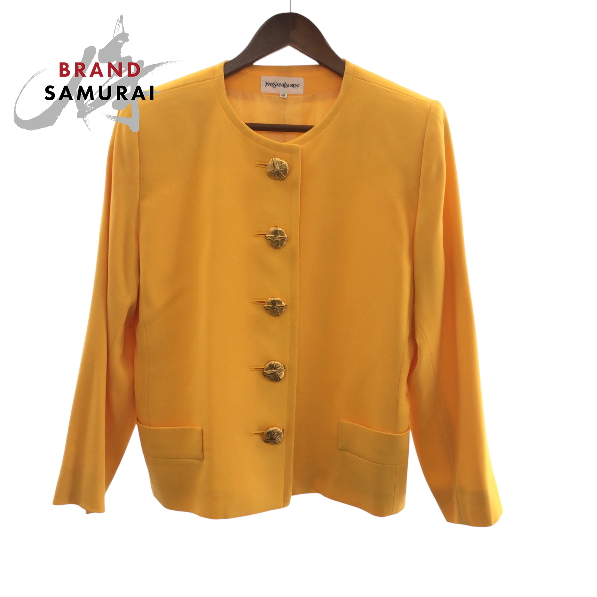 美品 YVES SAINT LAURENT イヴ サンローラン ヴィンテージ YSL 36 イエロー ゴールド金具 ウール ジャケット レディース 602030拍卖
