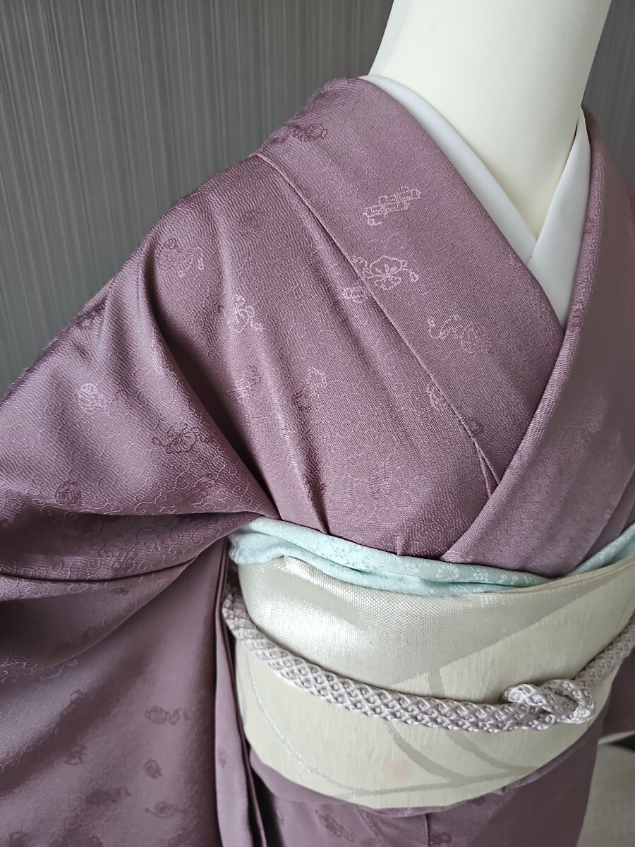 すずや■314【単衣】正絹色無地紋無し 裄丈68.5cm 着丈162cm 葡萄鼠系拍卖