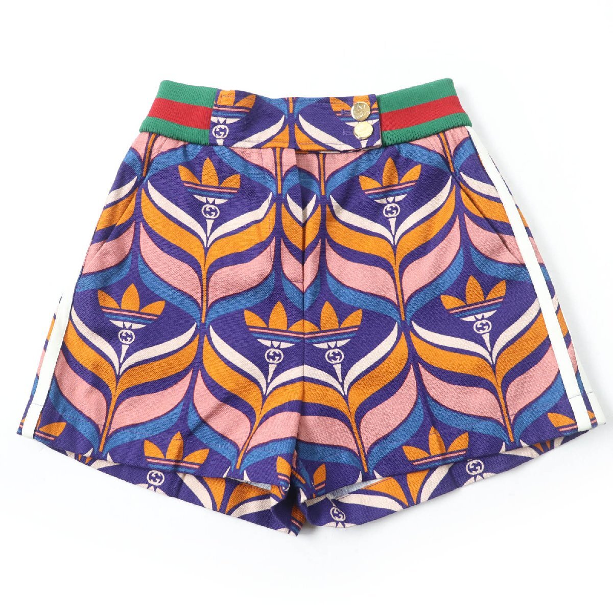 未使用品☆GUCCI×adidas グッチ×アディダス 703006 トレフォイル ウェブライン ショートパンツ マルチ 36 イタリア製 正規品 レディース拍卖
