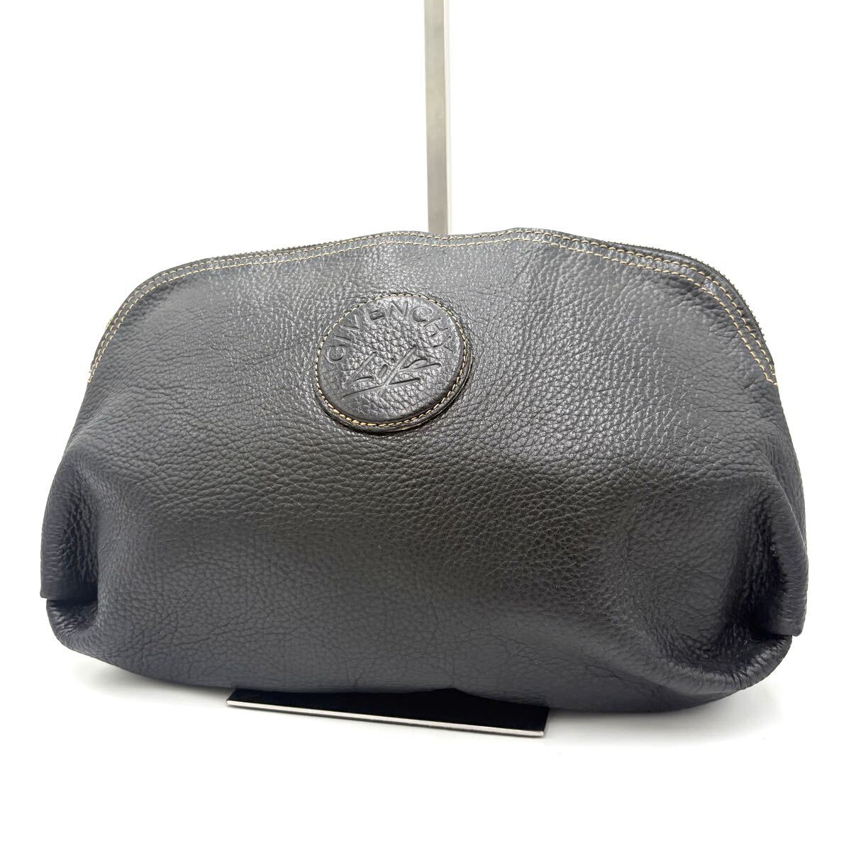 A ■ 極上レザー使用!! '人気モデル' GIVENCHY LIFE ジバンシィ 本革 LEATHER クラッチバッグ セカンドバッグ カバン 黒系 ブラック系 拍卖