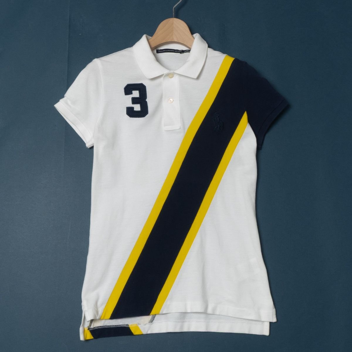 メール便◯ RALPH LAUREN SPORT ラルフローレン 配色切替 鹿の子半袖ポロシャツ XS レディース 女性 綿100% ビッグポニー トラッド 白系拍卖