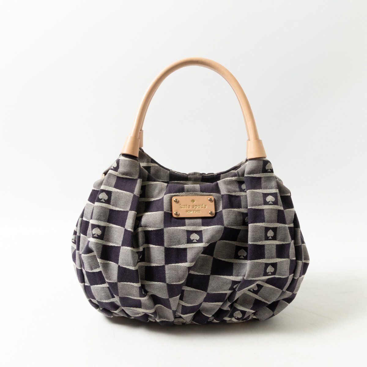 kate spade NEW YORK ケイト スペード トートバッグ グレー系 ブルー系 スペード柄 レザー ファスナー開閉 カジュアル 肩がけ 女性 bag拍卖