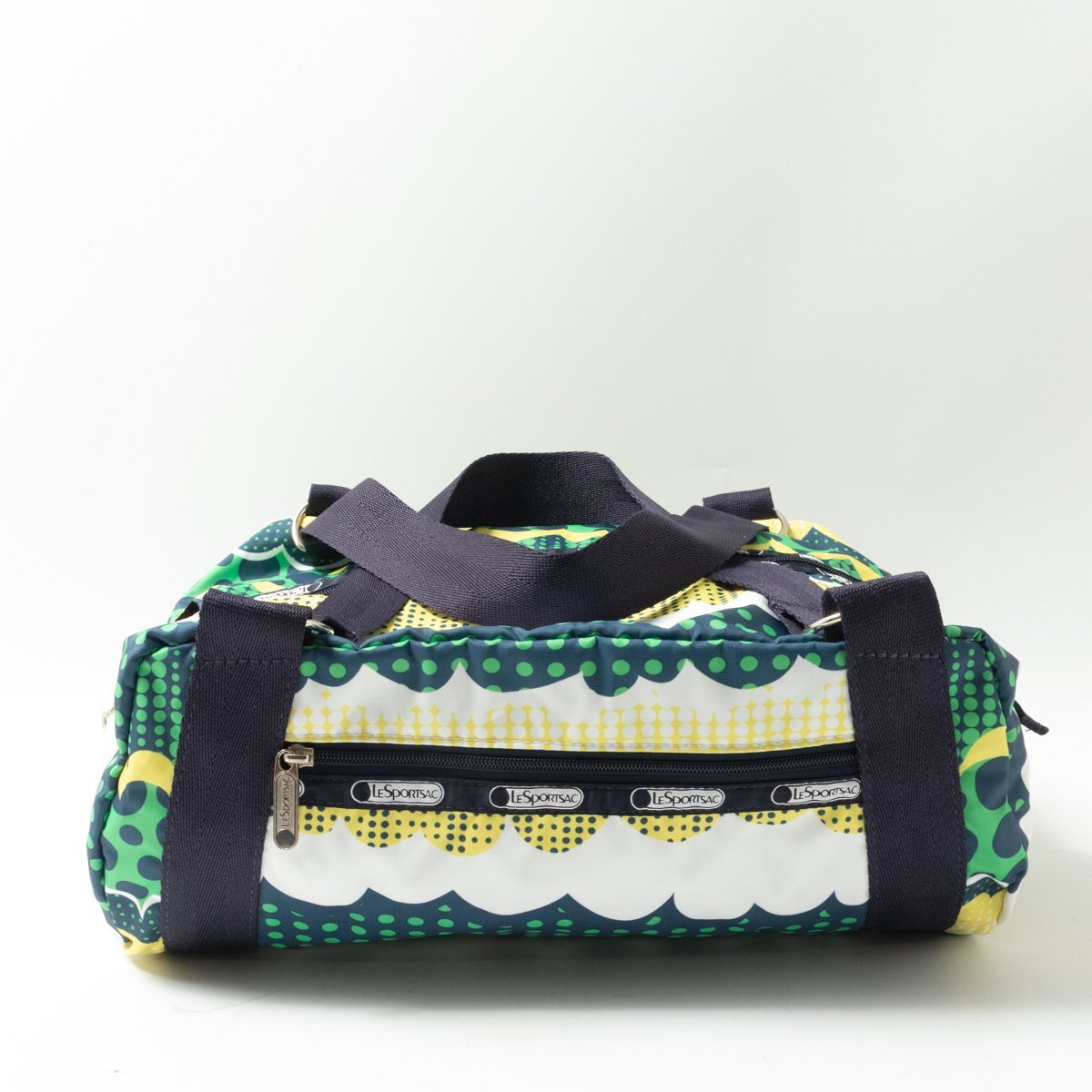 【1円スタート】LeSportsac レスポートサック ボストンバッグ ナイロン グリーン イエロー ネイビー ドット柄 レディース 手さげ bag 鞄拍卖
