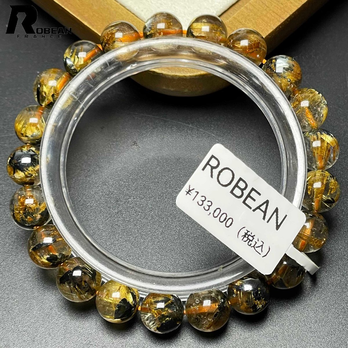【限定1個】上品 EU製★ROBEAN・太陽花タイチンルチル★黄金針水晶 金運 開運 ブレスレット パワーストーン 8.7-9.2mm M1106963拍卖