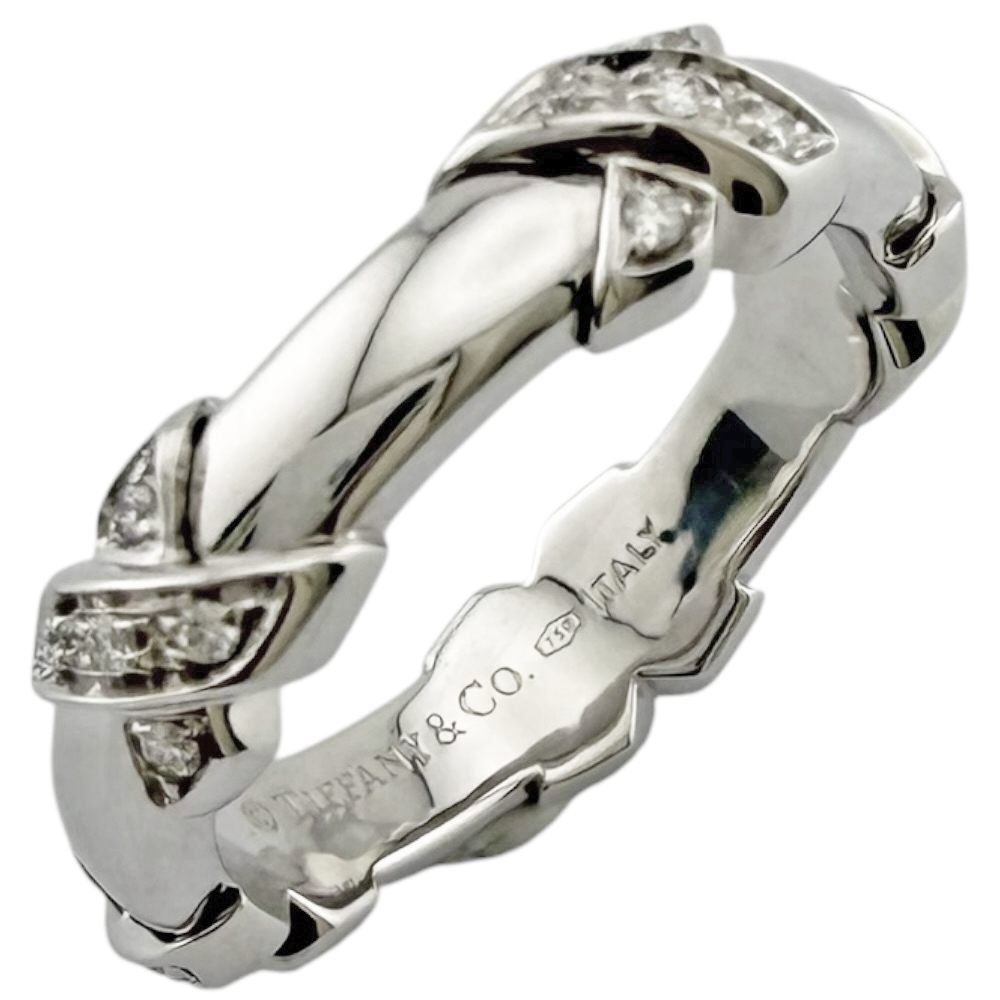 ティファニー シグネチャークロスX リング 指輪 9.5号 18金 K18ホワイトゴールド ダイヤモンド レディース TIFFANY&Co. 中古 美品拍卖
