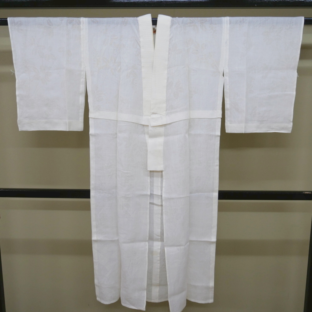 B6-8【凛々】中古品 本麻 夏物紋紗 長襦袢 生成り 萩 裄65cm ②拍卖