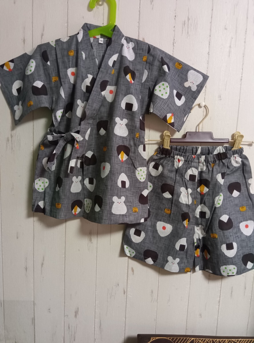 甚平 キッズ 男の子 110 グレー おにぎり柄 上下セット 夏祭り、新品 拍卖