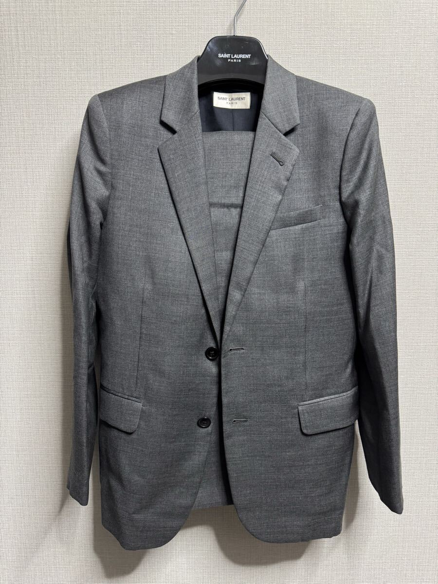極美品 SAINT LAURENT PARIS サンローランパリ エディ期 セットアップ スーツ 44 グレー ジャケット スラックス ビジネス フォーマル拍卖