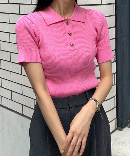 「junoah」 半袖ポロシャツ MEDIUM ピンク レディース拍卖