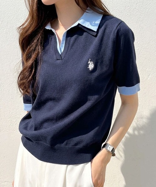 「U.S. POLO ASSN.」 半袖ポロシャツ LARGE ネイビー レディース拍卖