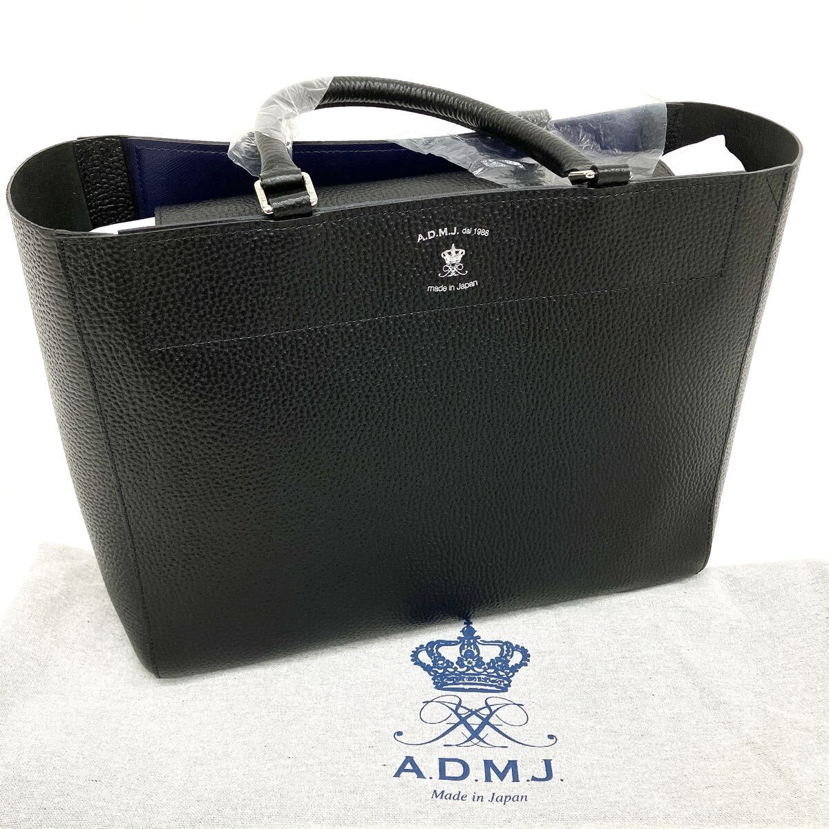 A.D.M.J エーディーエムジェイ ハンドバッグ レザー ブラック シボ革 マグネットホック キーフック 日本製 未使用品 alpひ0728拍卖