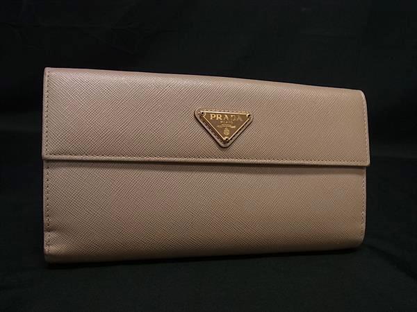 1円 PRADA プラダ サフィアーノレザー 二つ折り 長財布 ウォレット 小銭入れ 札入れ カード入れ レディース ピンクベージュ系 HD0322拍卖