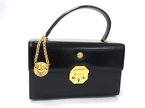 1円 ■極美品■ GIANNI VERSACE ジャンニ ヴェルサーチ サンバースト レザー ワンハンドル ハンドバッグ レディース ブラック系 FY4465拍卖